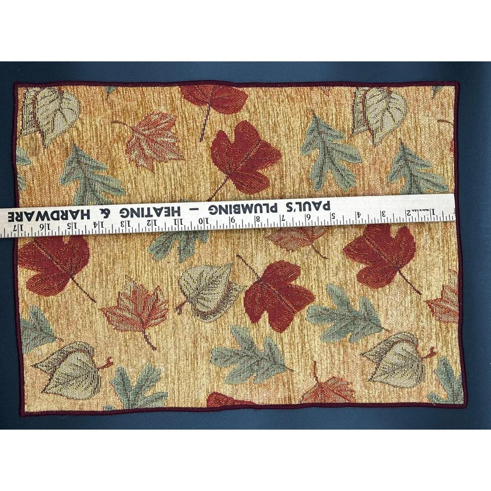 Set of 4 Autumn Leaves Woven Tapestry Placemats Burgundy Sage Tan Decor 17